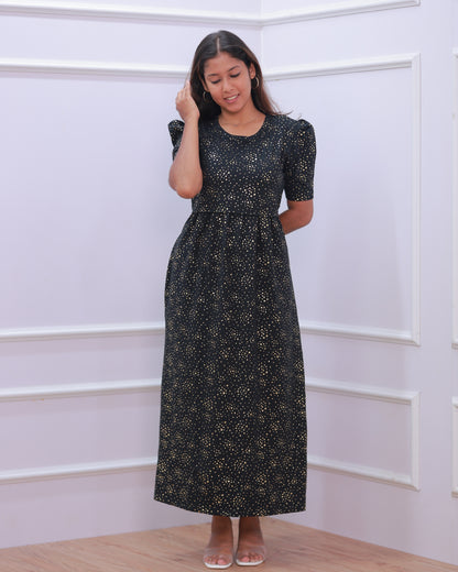 Glit Star | Zipless Maternity Dress - Puff Sleeves | Full Length