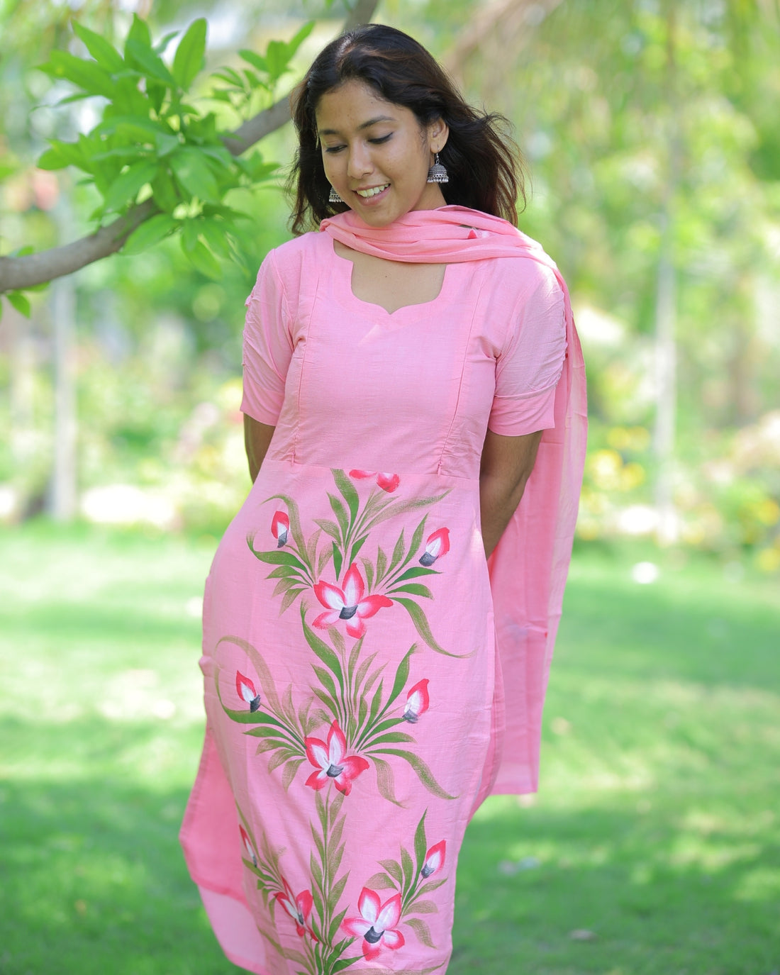 Pink Floral | Maternity Kurti with Lining [TOP + PANT + DUPATTA]