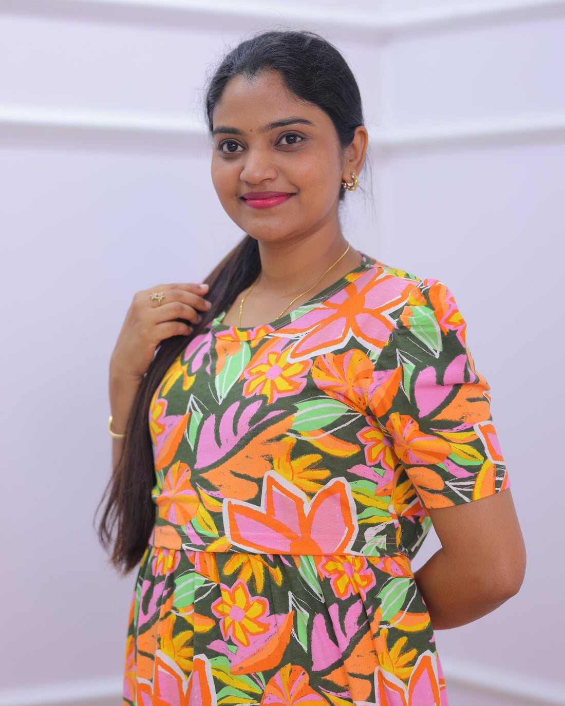 Yara | Zipless Maternity Dress - Puff Sleeves | Full Length