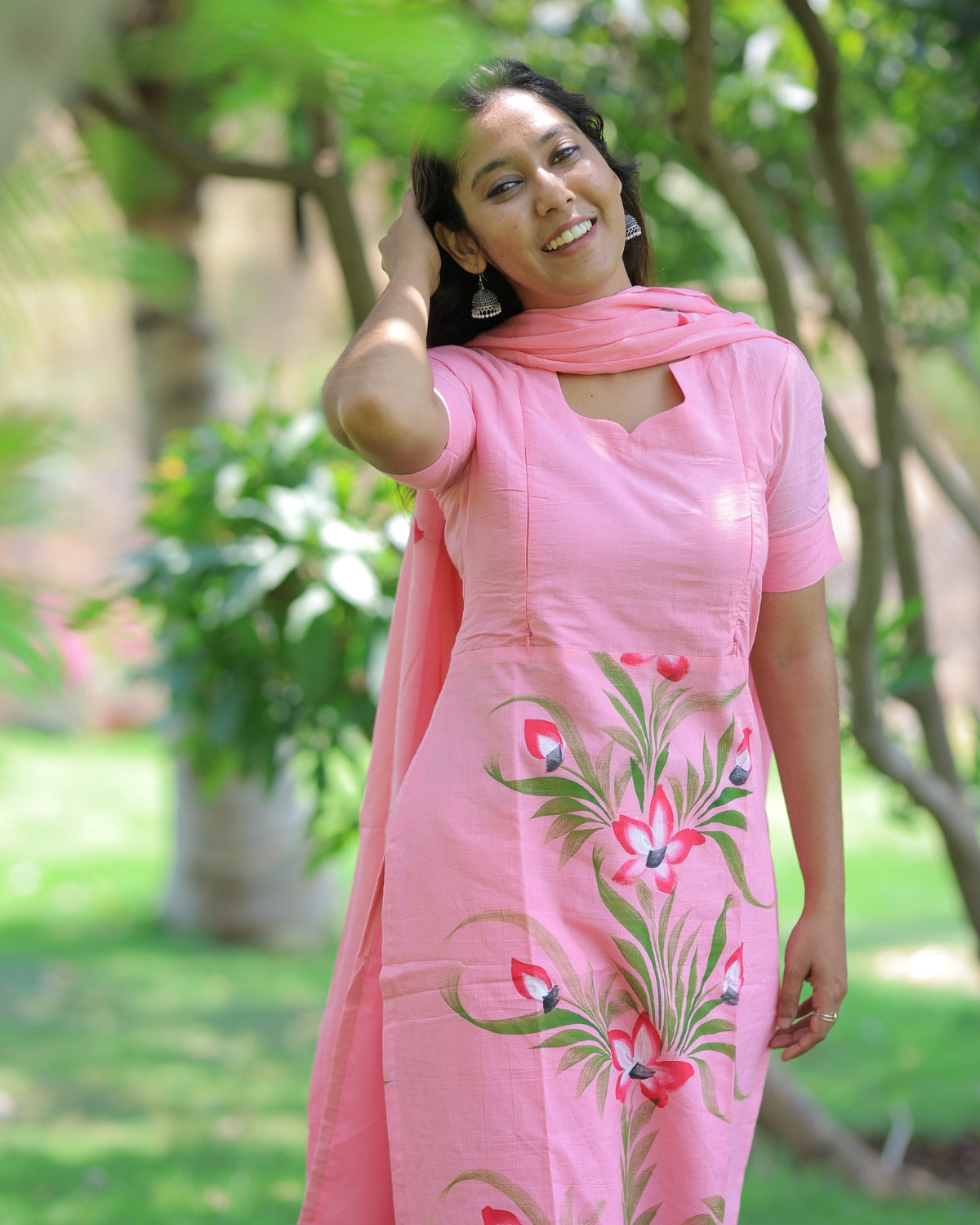 Pink Floral | Maternity Kurti with Lining [TOP + PANT + DUPATTA]