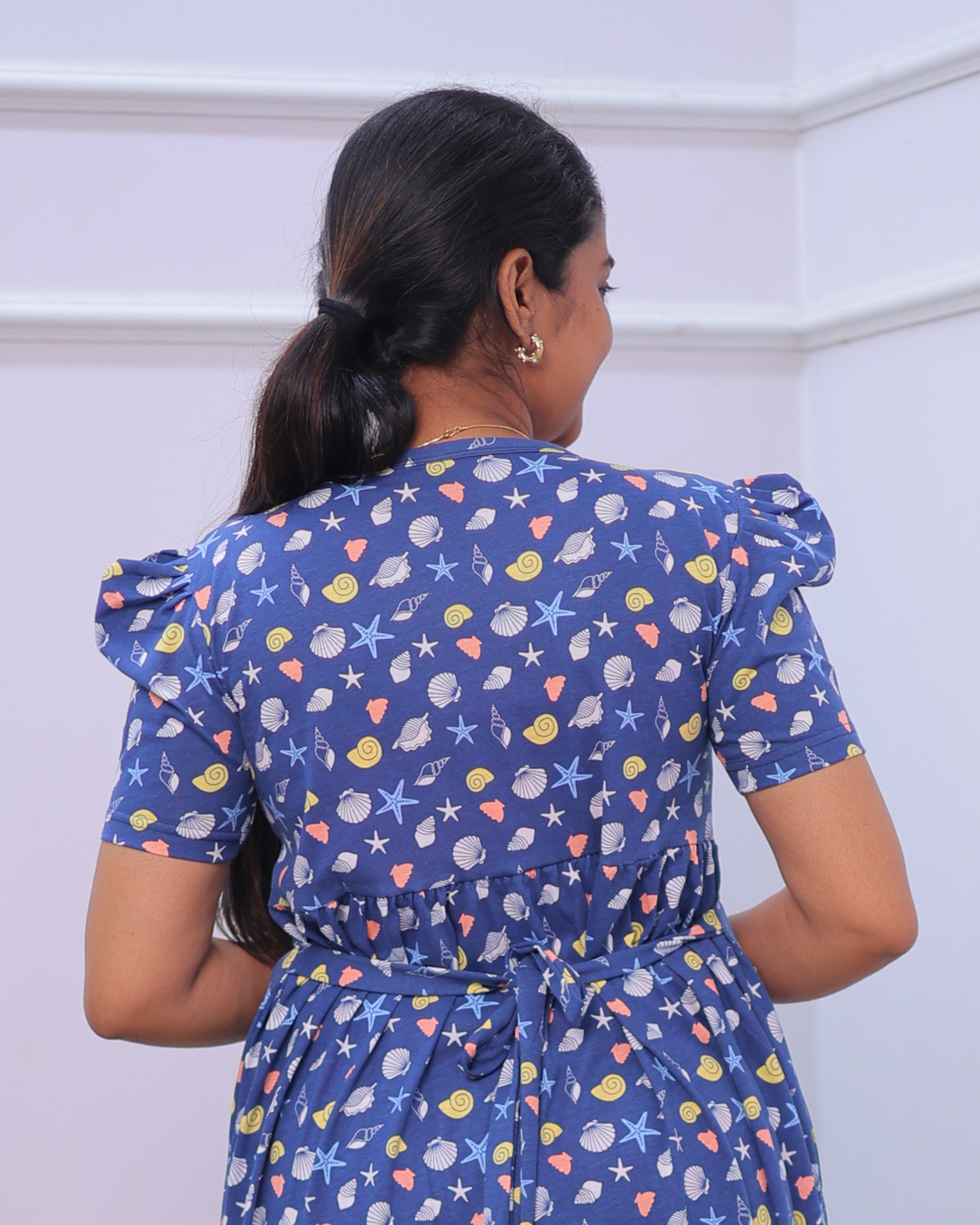 Universe | Zipless Maternity Dress - Puff Sleeves | Full Length
