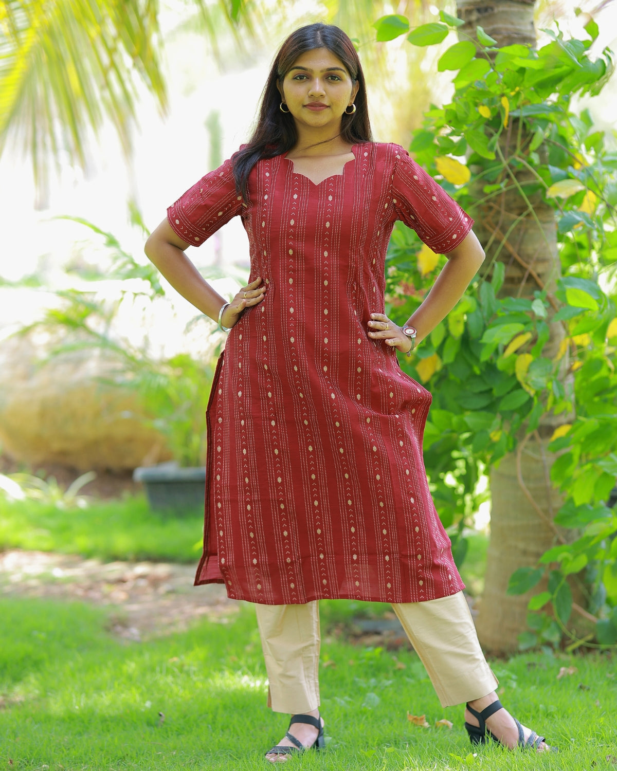 Maroon_Theera | Maternity Kurti with Lining [TOP ONLY]