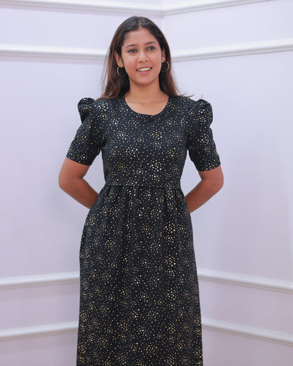 Glit Star | Zipless Maternity Dress - Puff Sleeves | Full Length