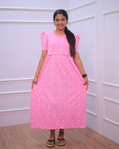 Shiney | Zipless Maternity Dress - Puff Sleeves | Full Length
