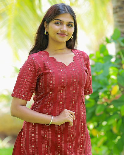 Maroon_Theera | Maternity Kurti with Lining [TOP ONLY]