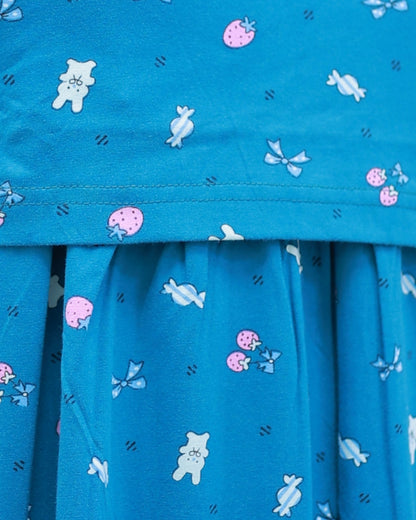 Teal Cherry | Zipless Maternity Dress - Puff Sleeves | Calf Length