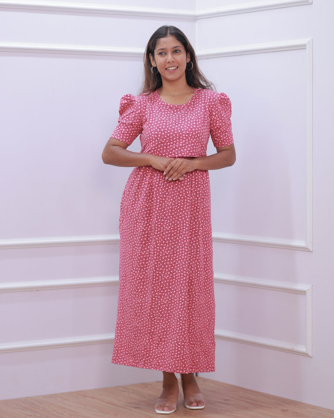 Iris V2 | Zipless Maternity Dress - Puff Sleeves | Full Length