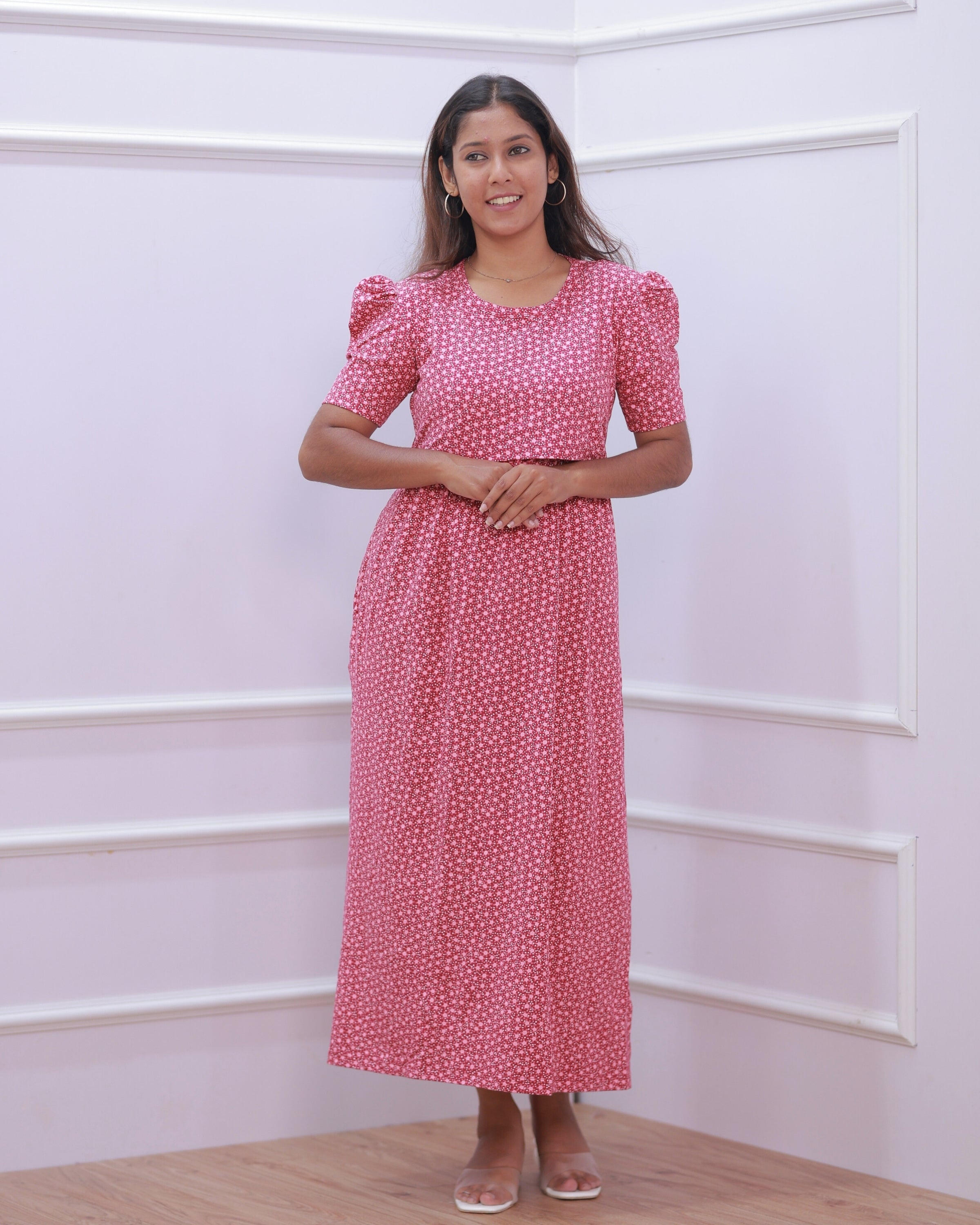 Iris V2 | Zipless Maternity Dress - Puff Sleeves | Full Length
