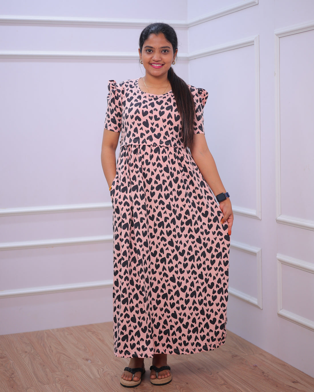 Premam | Zipless Maternity Dress - Puff Sleeves | Full Length
