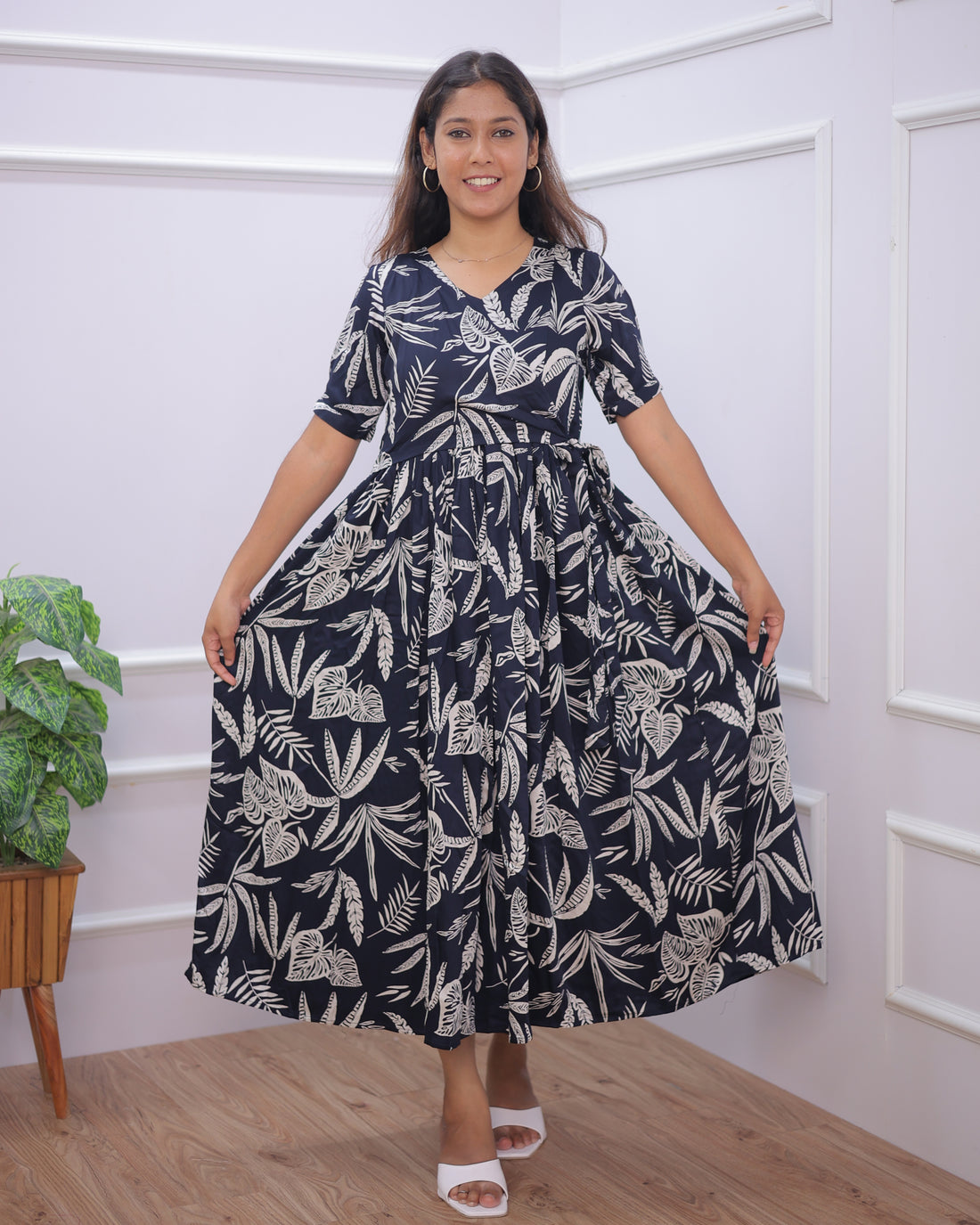 Navy Wrap | Maternity Maxi [Double Side Zips_SIDE KNOT]
