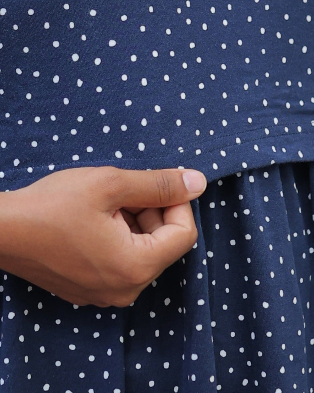 Navy Dots V2 | Zipless Maternity Dress - Normal Sleeves | Full Length Maxi