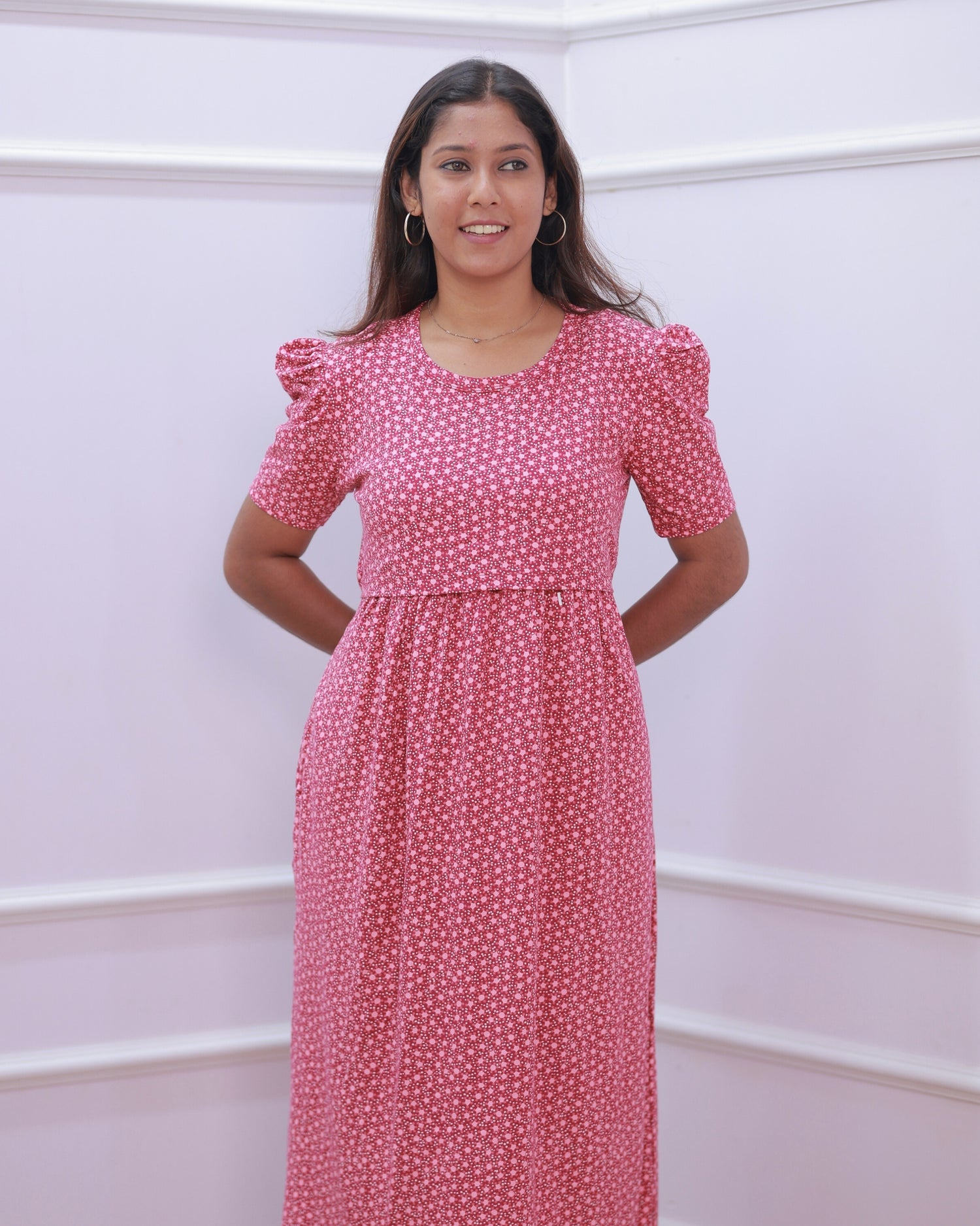 Iris V2 | Zipless Maternity Dress - Puff Sleeves | Full Length