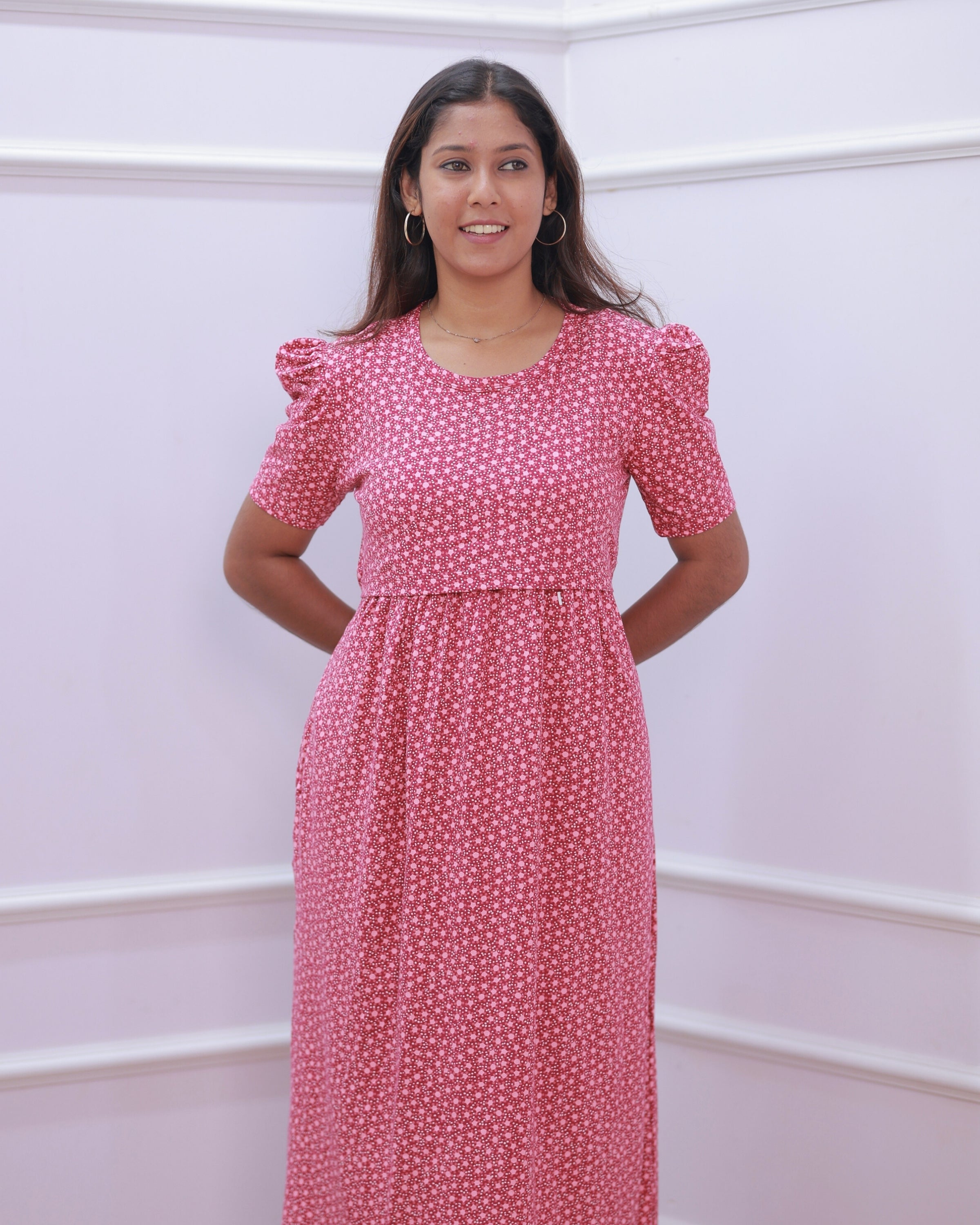 Iris V2 | Zipless Maternity Dress - Puff Sleeves | Full Length