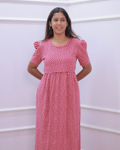 Iris V2 | Zipless Maternity Dress - Puff Sleeves | Full Length