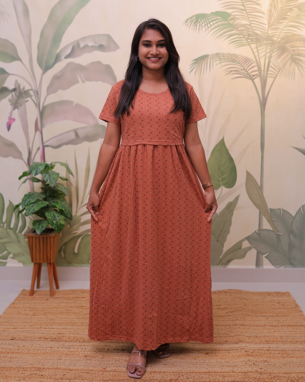 Sadhri | Zipless Maternity Dress - Normal Sleeves | Full Length Maxi