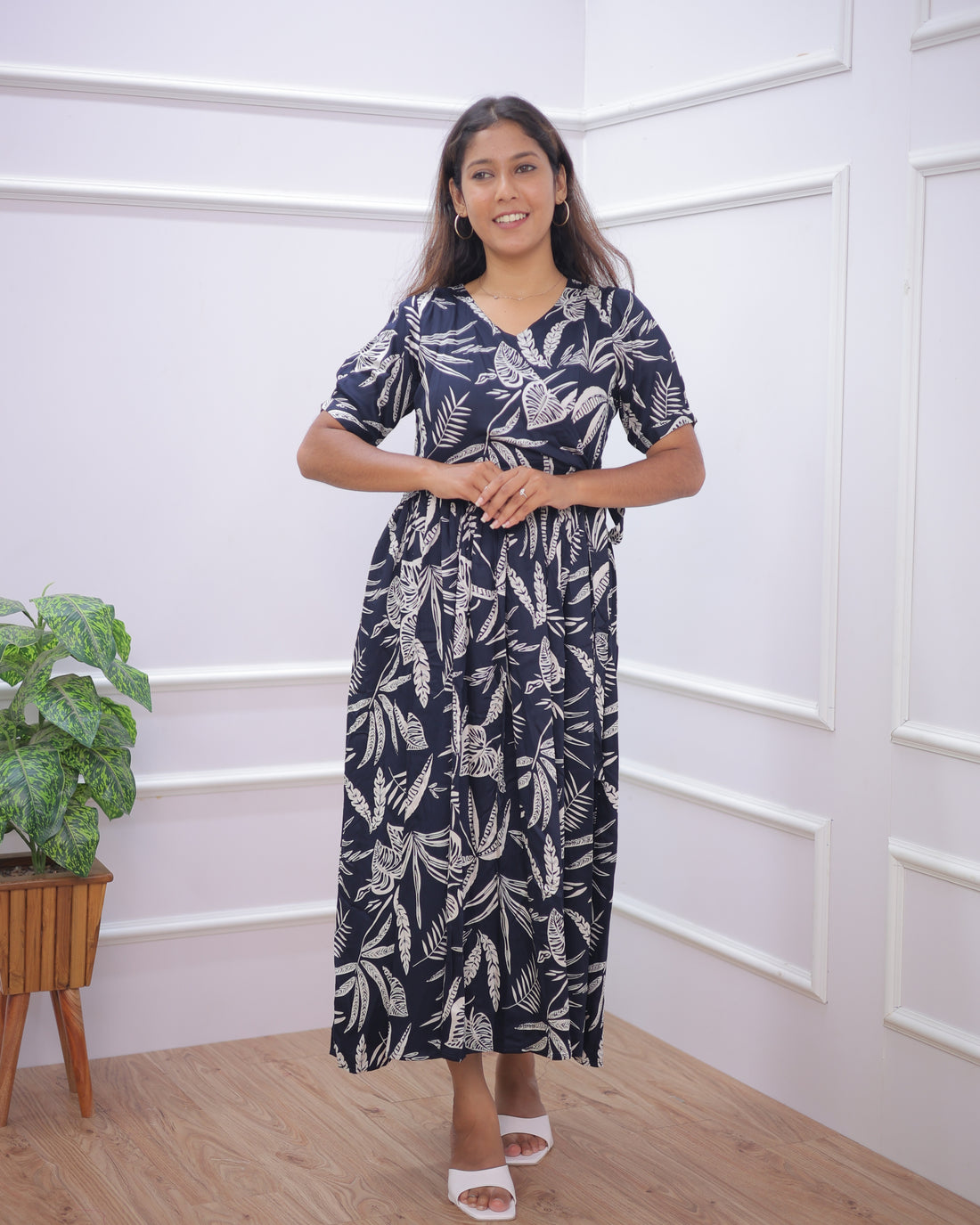 Navy Wrap | Maternity Maxi [Double Side Zips_SIDE KNOT]