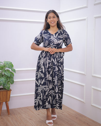 Navy Wrap | Maternity Maxi [Double Side Zips_SIDE KNOT]