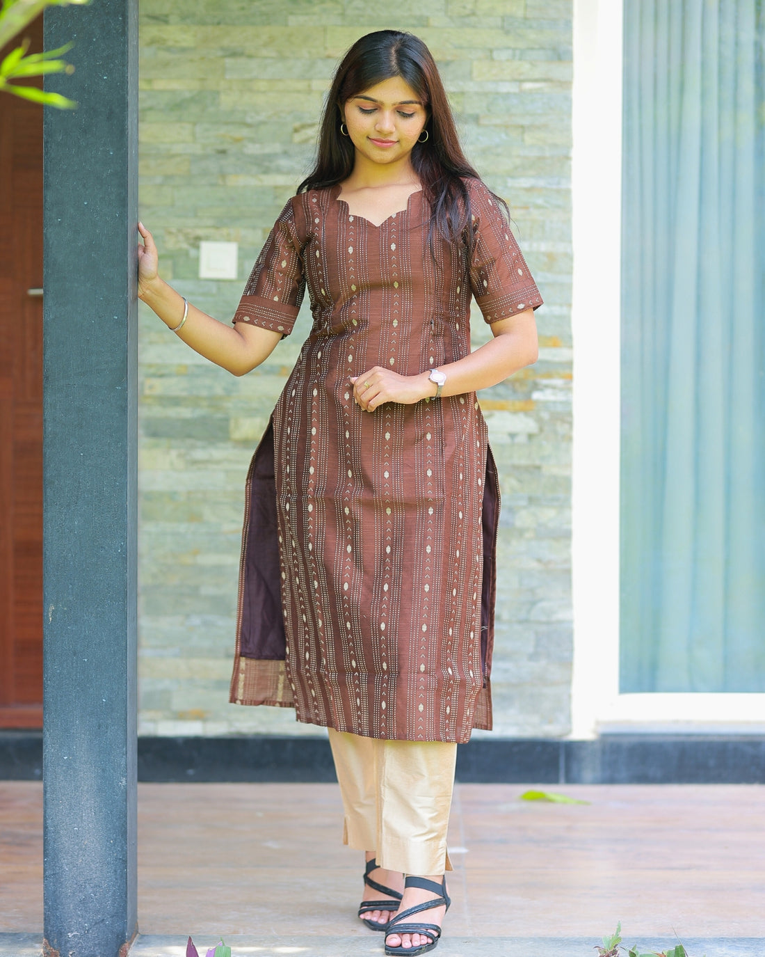 Brown_Theera | Maternity Kurti with Lining [TOP ONLY]