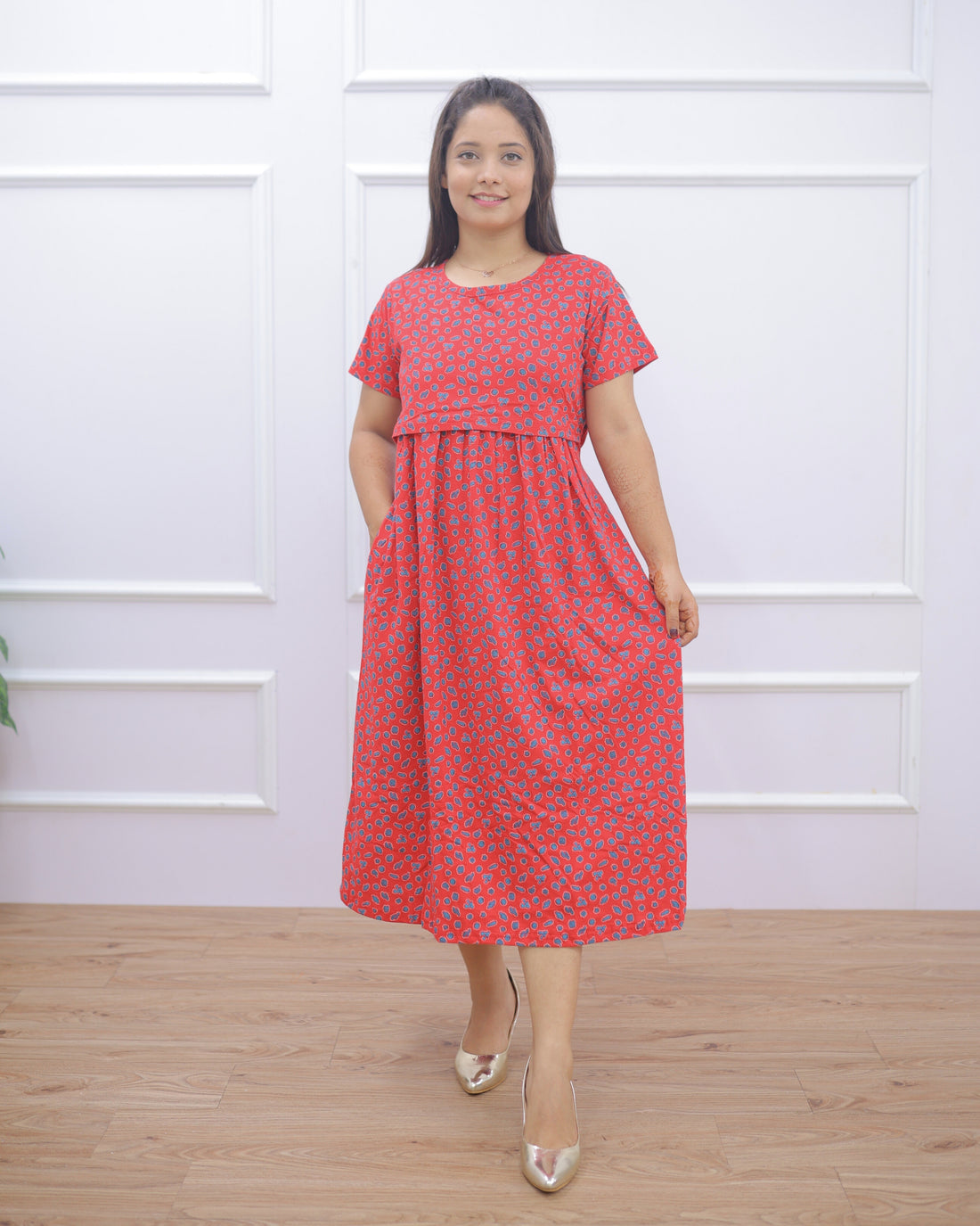 Bindu | Zipless Maternity Dress - Normal Sleeves | Calf Length