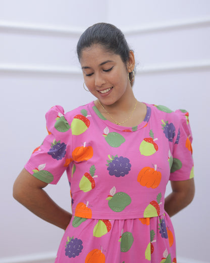 Zoom | Zipless Maternity Dress - Puff Sleeves | Full Length