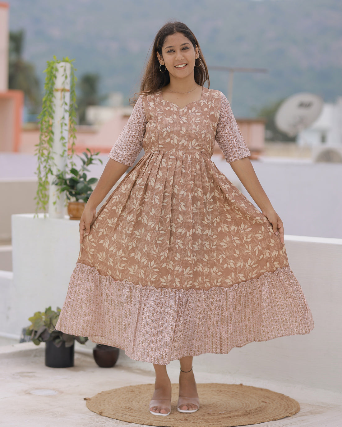 Neha Maternity Maxi with Top Lining [Double Side Zips]