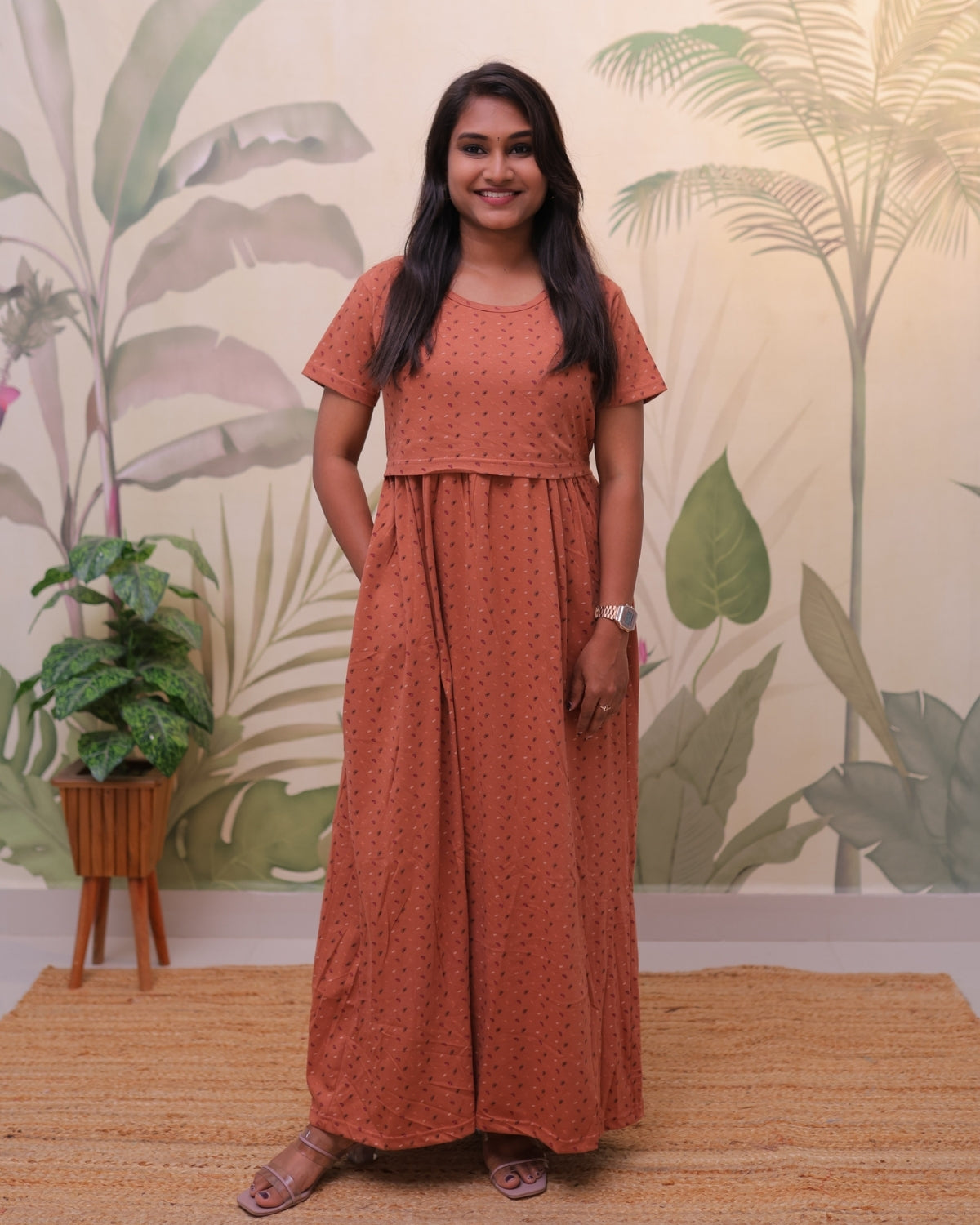 Sadhri | Zipless Maternity Dress - Normal Sleeves | Full Length Maxi