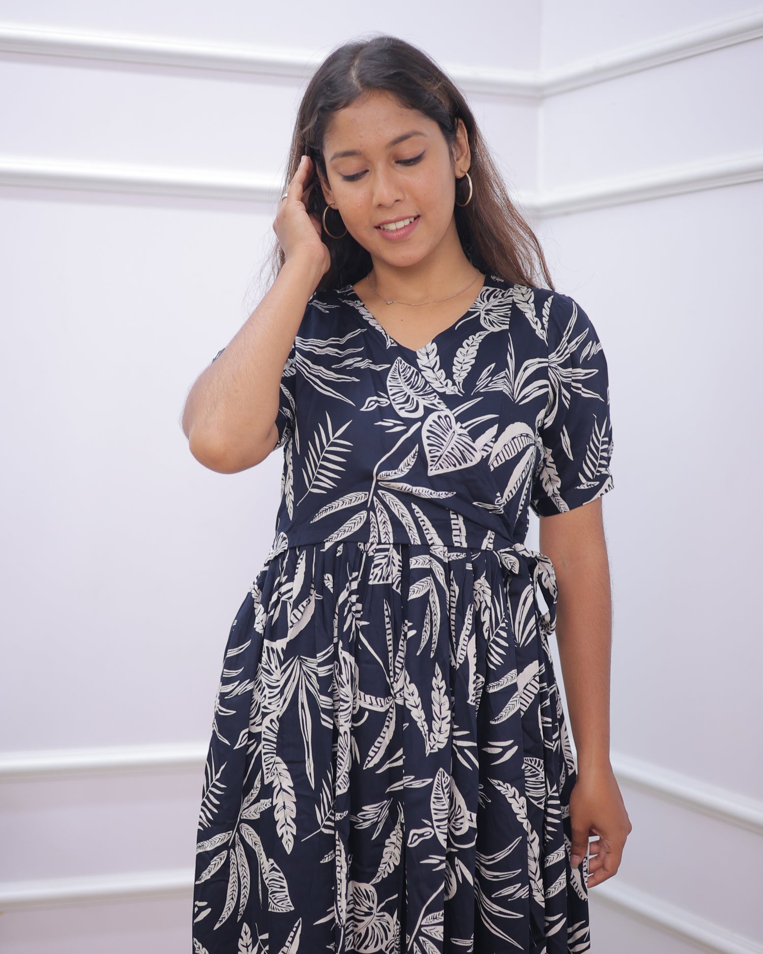 Navy Wrap | Maternity Maxi [Double Side Zips_SIDE KNOT]