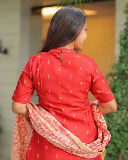 Red_Agalya | Maternity Kurti with Lining [TOP + PANT + DUPATTA]