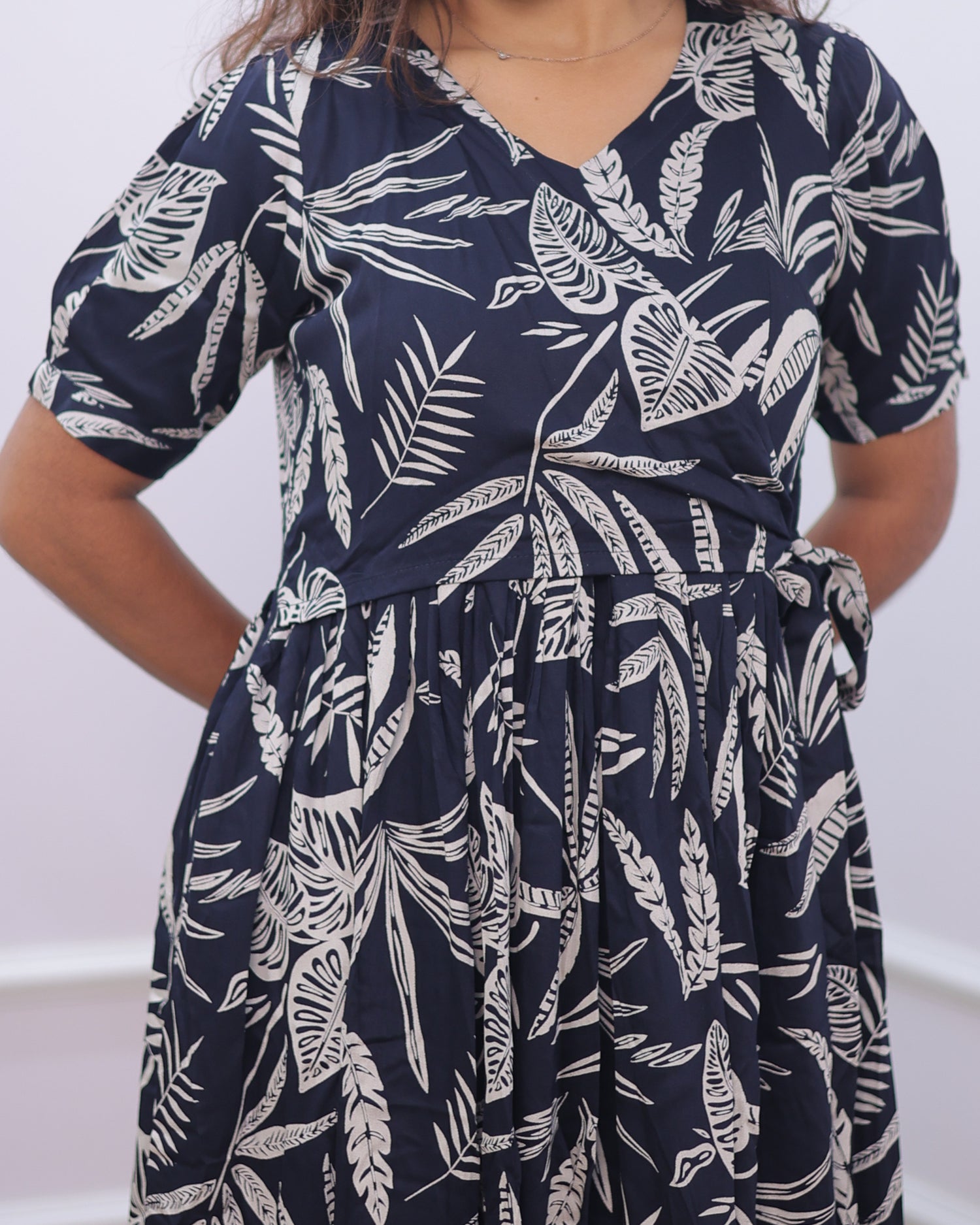 Navy Wrap | Maternity Maxi [Double Side Zips_SIDE KNOT]