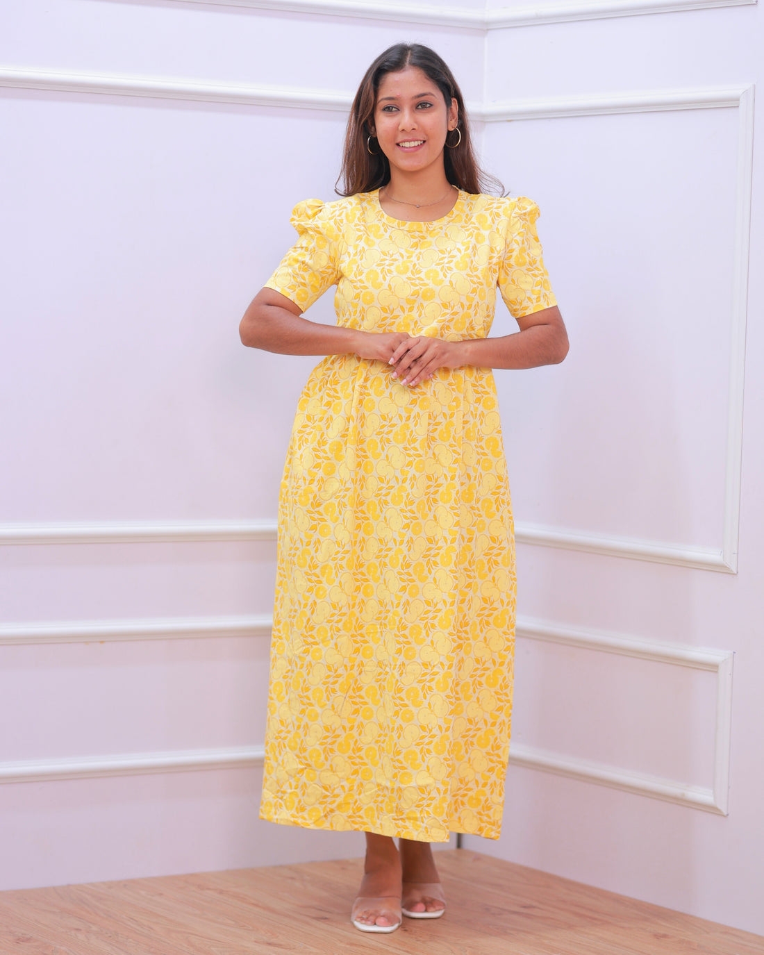 Lemon | Zipless Maternity Dress - Puff Sleeves | Full Length