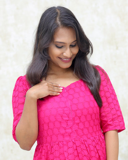 Hakoba Rani Pink | Maternity Cotton Kurti with Lining