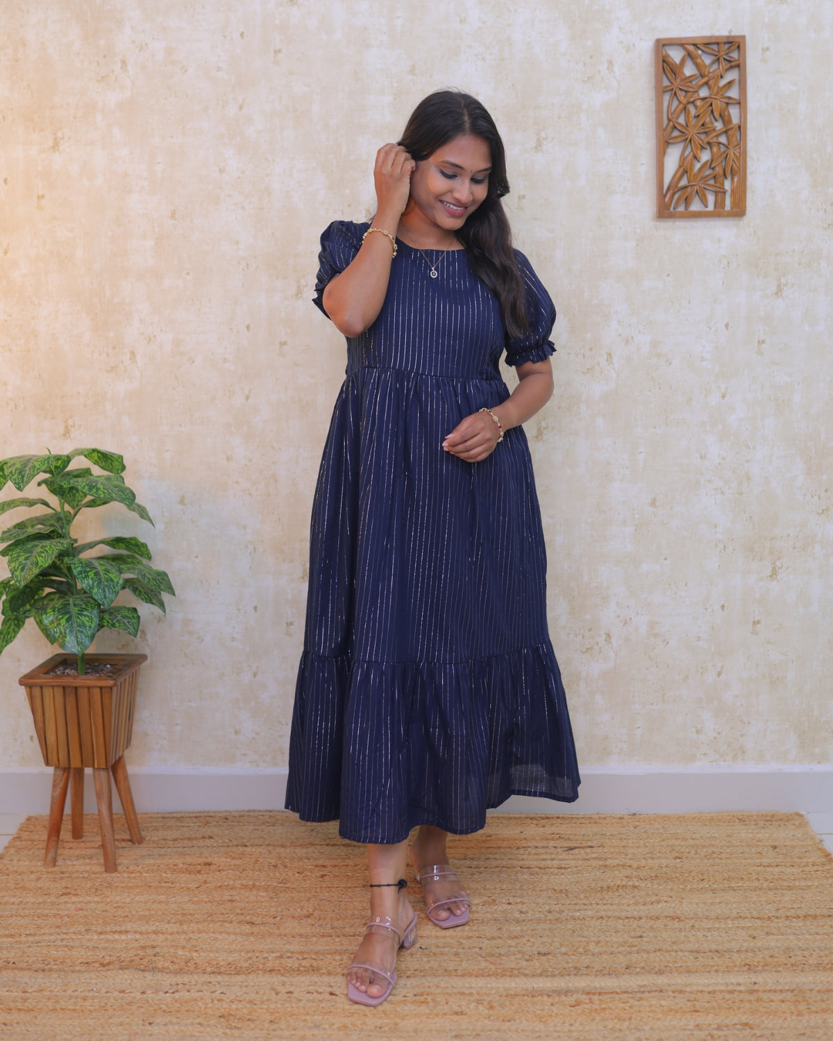 Navy Silver Line | Non-Maternity Kurti [cotton]