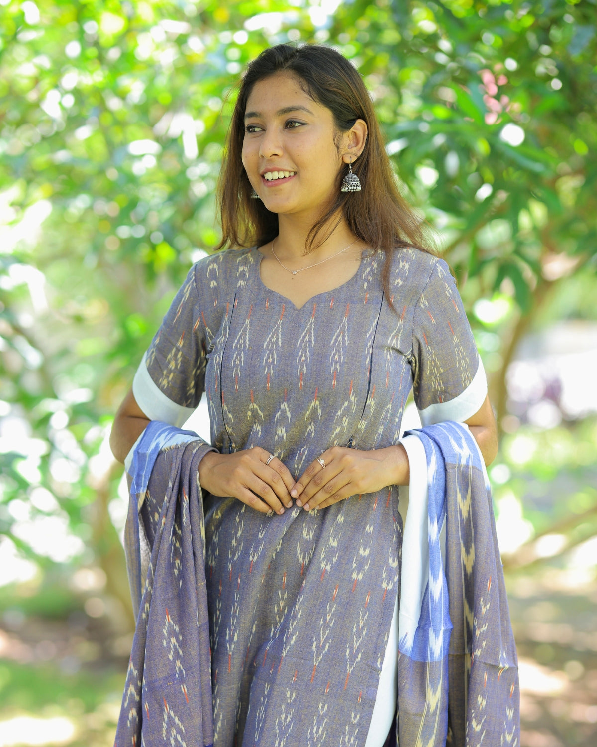 Purple-Ikkat | Maternity Kurti with Lining [TOP + PANT + DUPATTA]