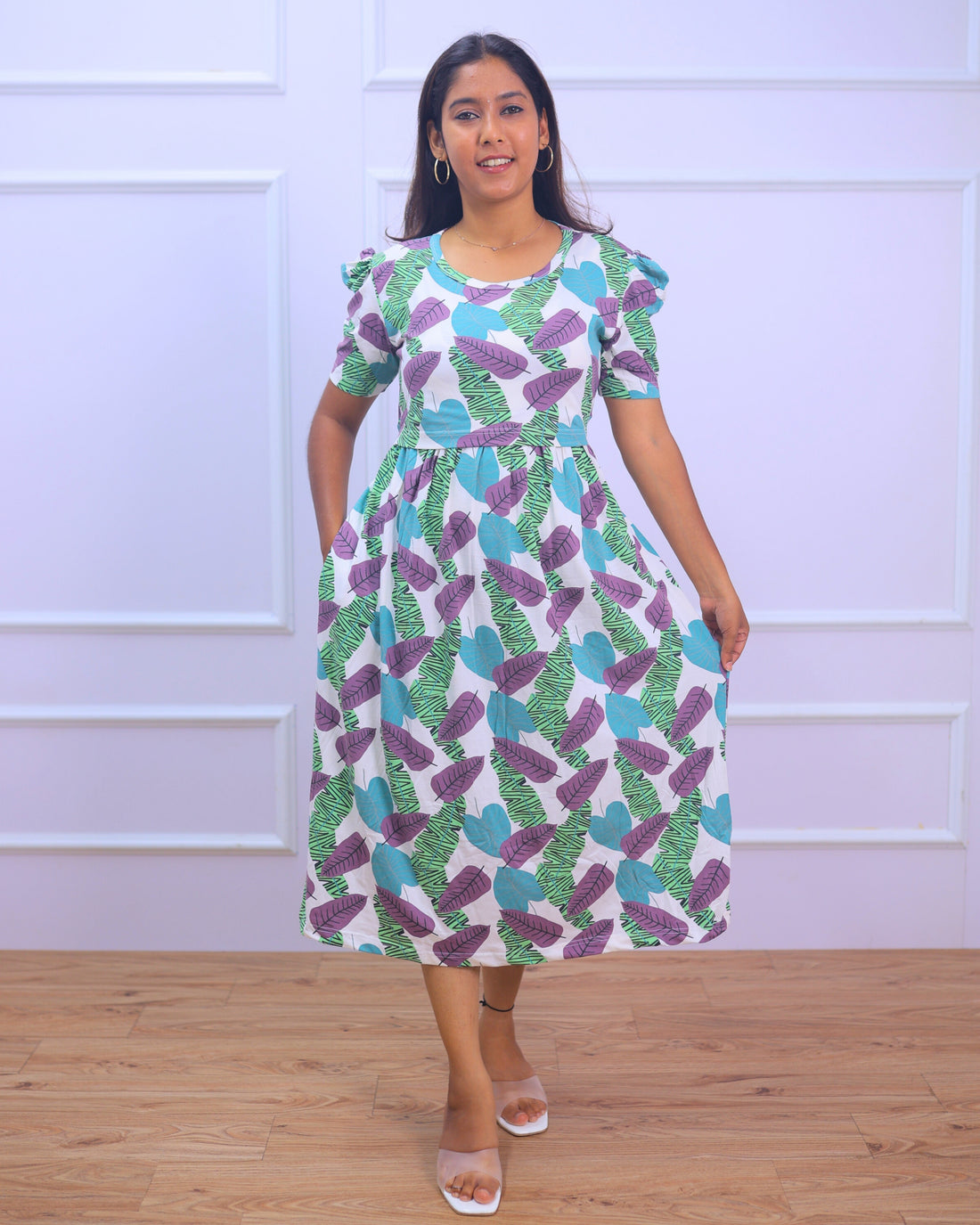 Lenna | Zipless Maternity Dress - Puff Sleeves | Calf Length - Only 2XL Size