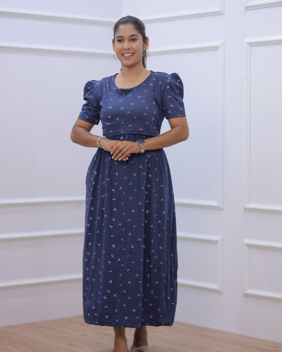 Aruvi | Zipless Maternity Dress - Puff Sleeves | Full Length