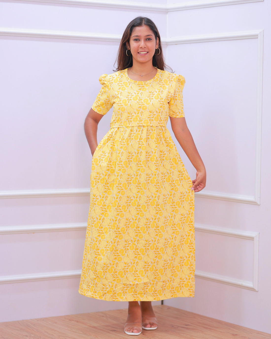 Lemon | Zipless Maternity Dress - Puff Sleeves | Full Length