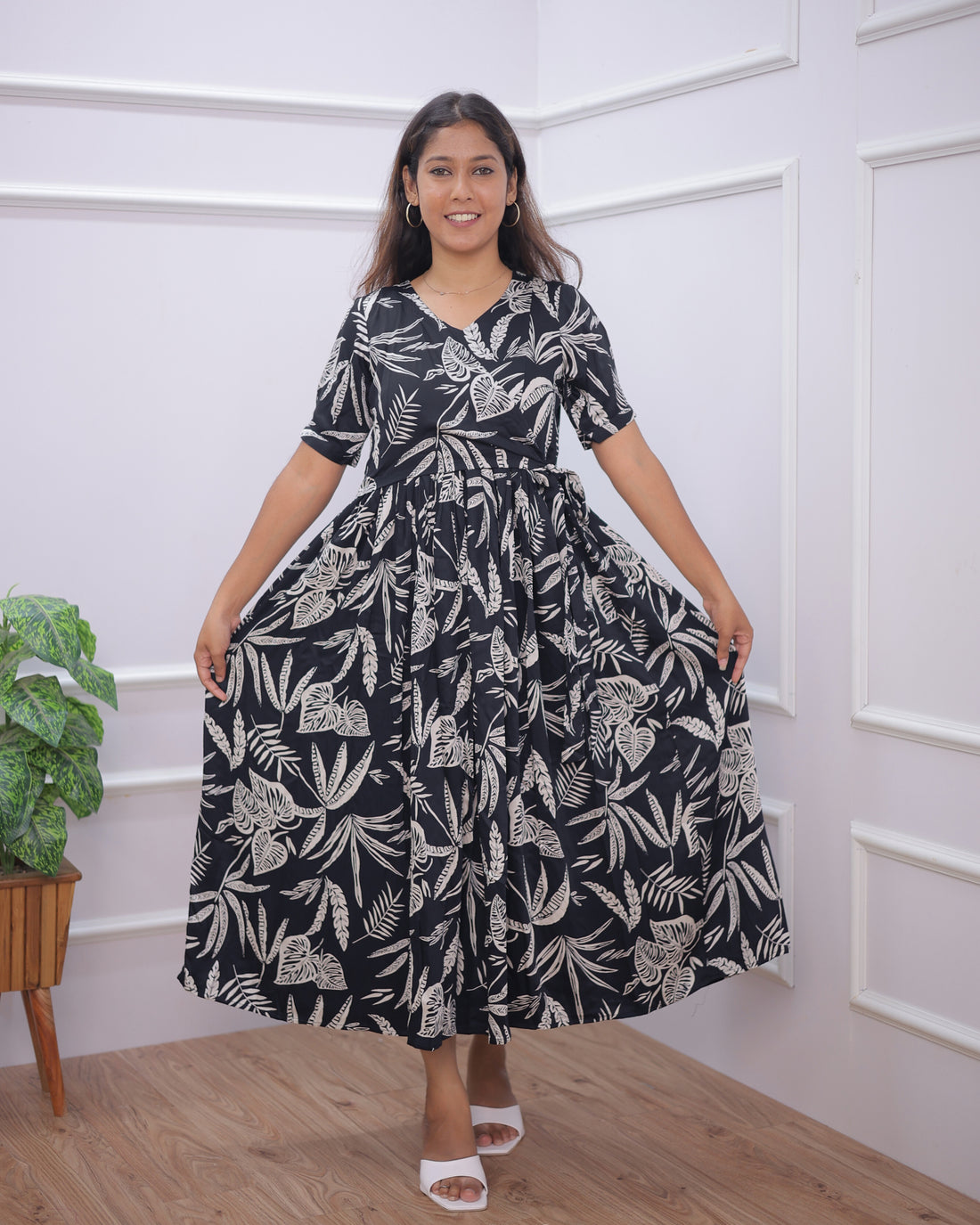 Black Wrap | Maternity Maxi [Double Side Zips_SIDE KNOT]