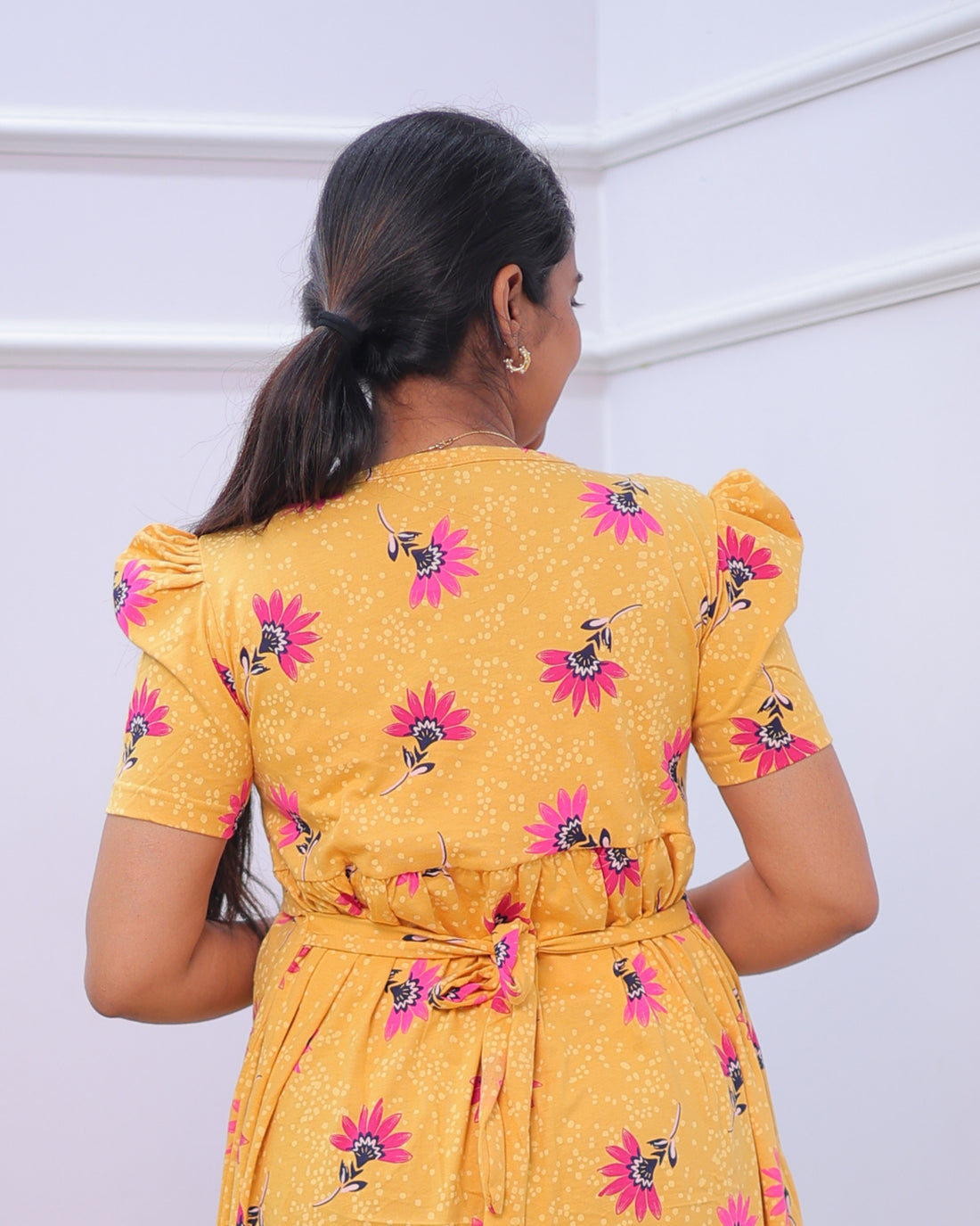 Surya | Zipless Maternity Dress - Puff Sleeves | Full Length