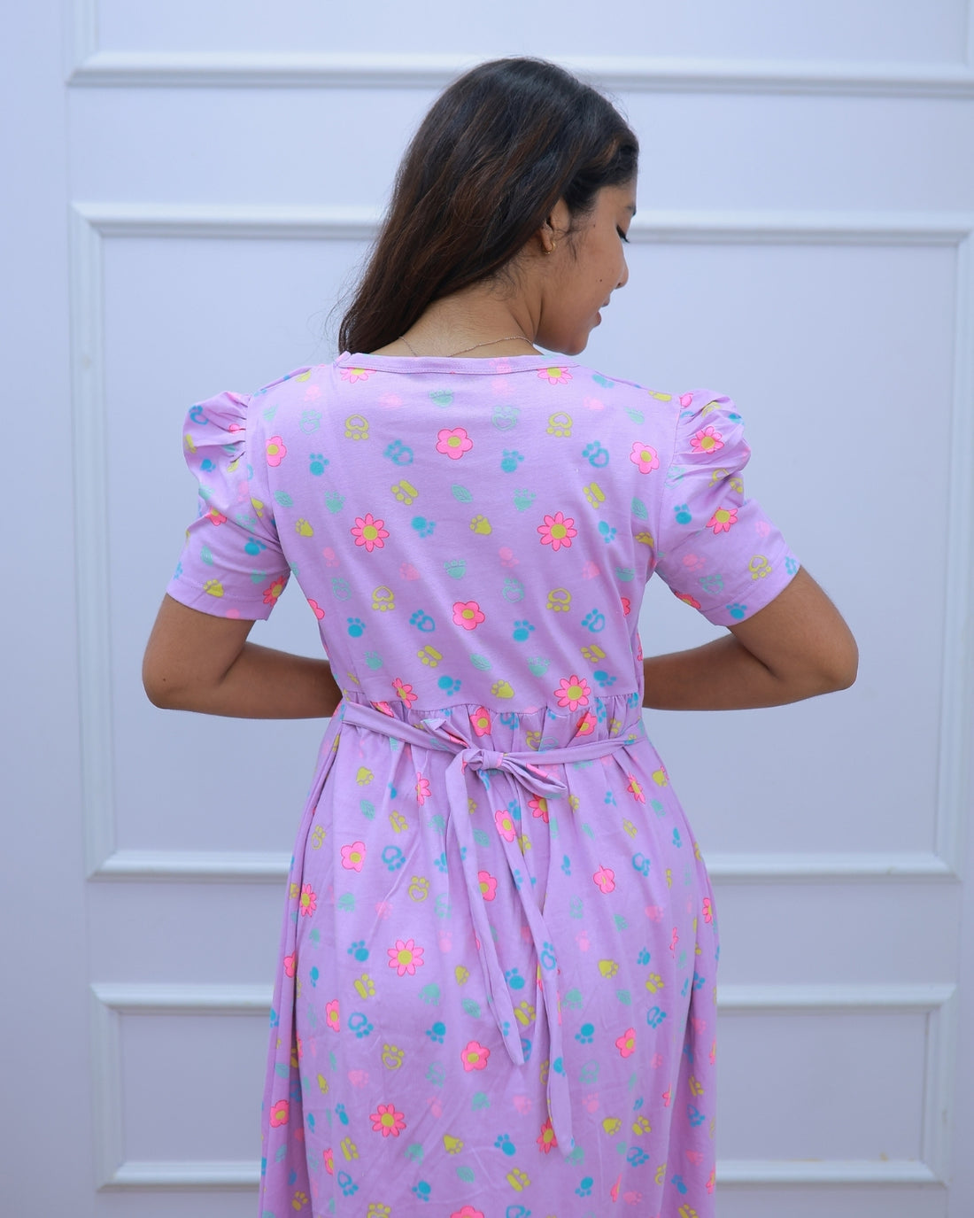 Anjali | Zipless Maternity Dress - Puff Sleeves | Full Length Maxi