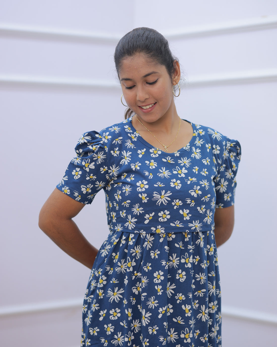 Malar | Zipless Maternity Dress - Puff Sleeves | Full Length