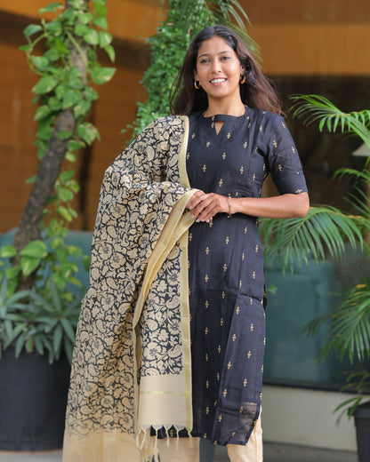 Black_Agalya | Maternity Kurti with Lining [TOP + PANT + DUPATTA]