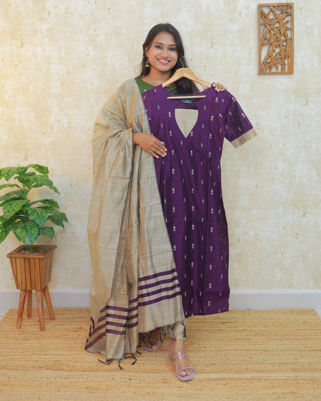 Purple | Raw Silk 3 pc Kurti Set [FEEDING &amp; NON FEEDING]