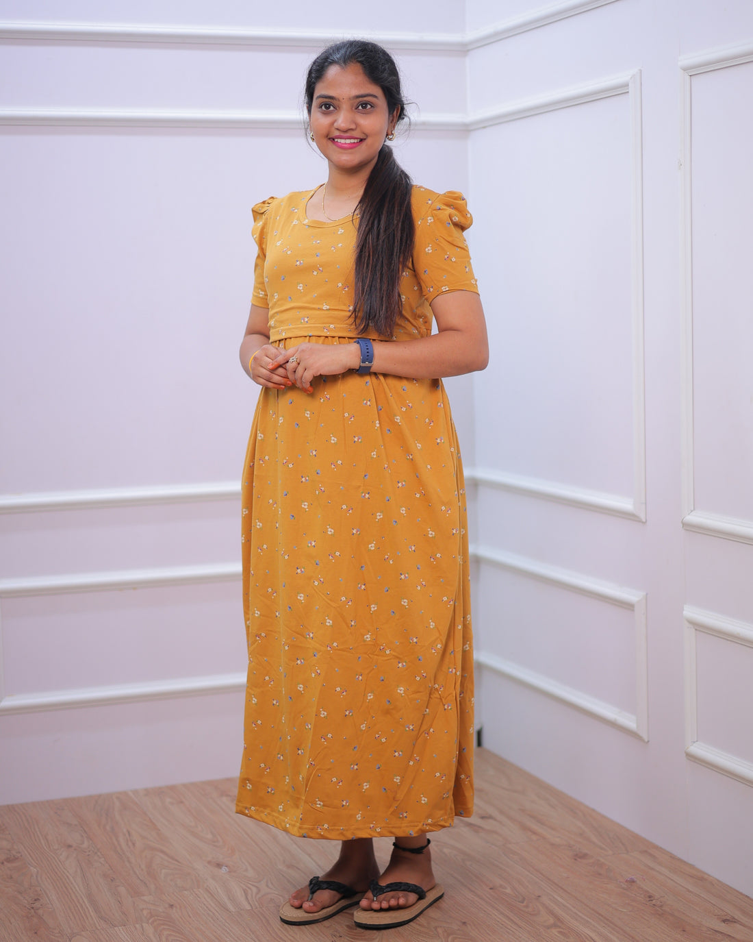 Golden Age | Zipless Maternity Dress - Puff Sleeves | Full Length