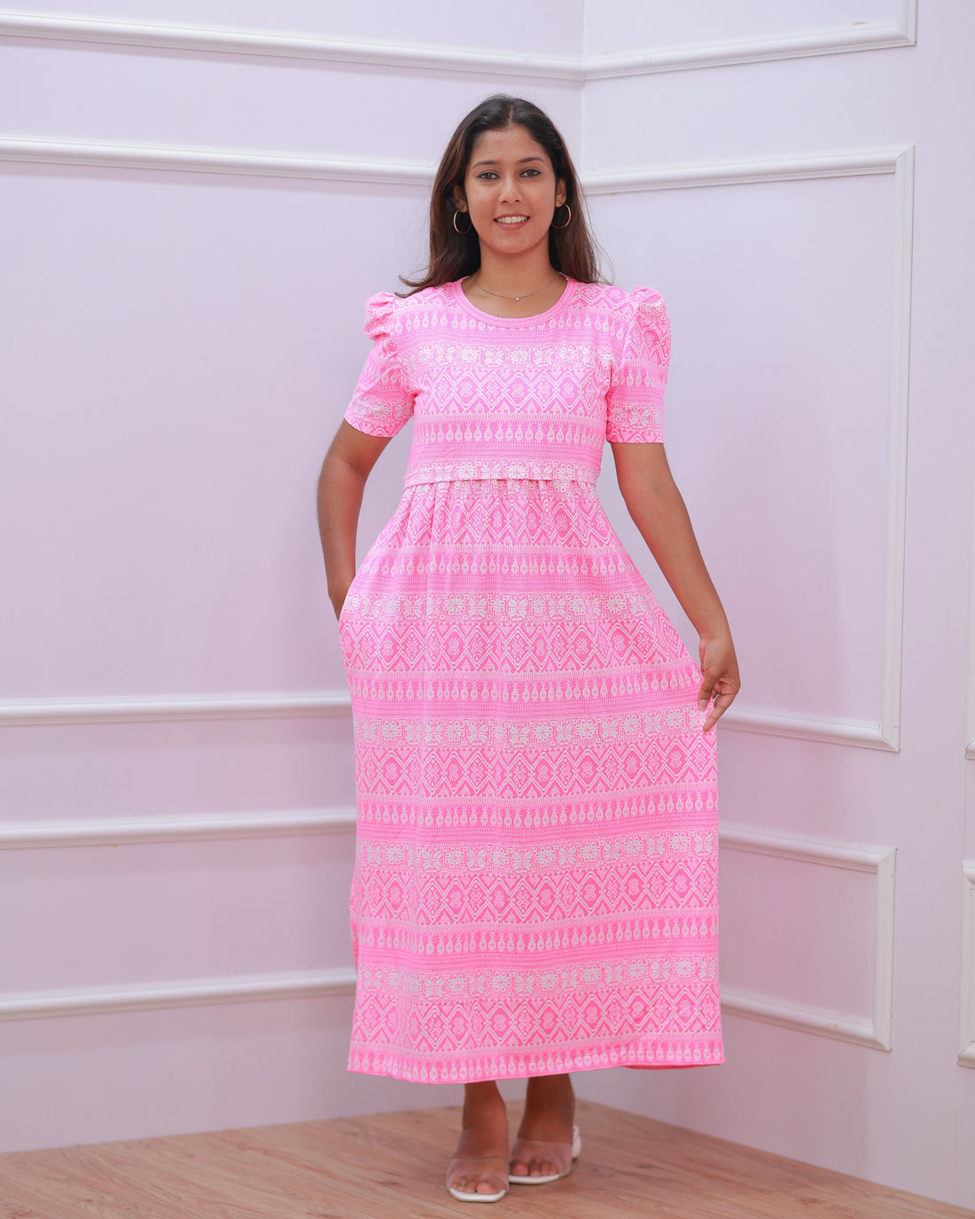 Anvee | Zipless Maternity Dress - Puff Sleeves | Full Length