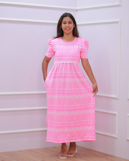 Anvee | Zipless Maternity Dress - Puff Sleeves | Full Length