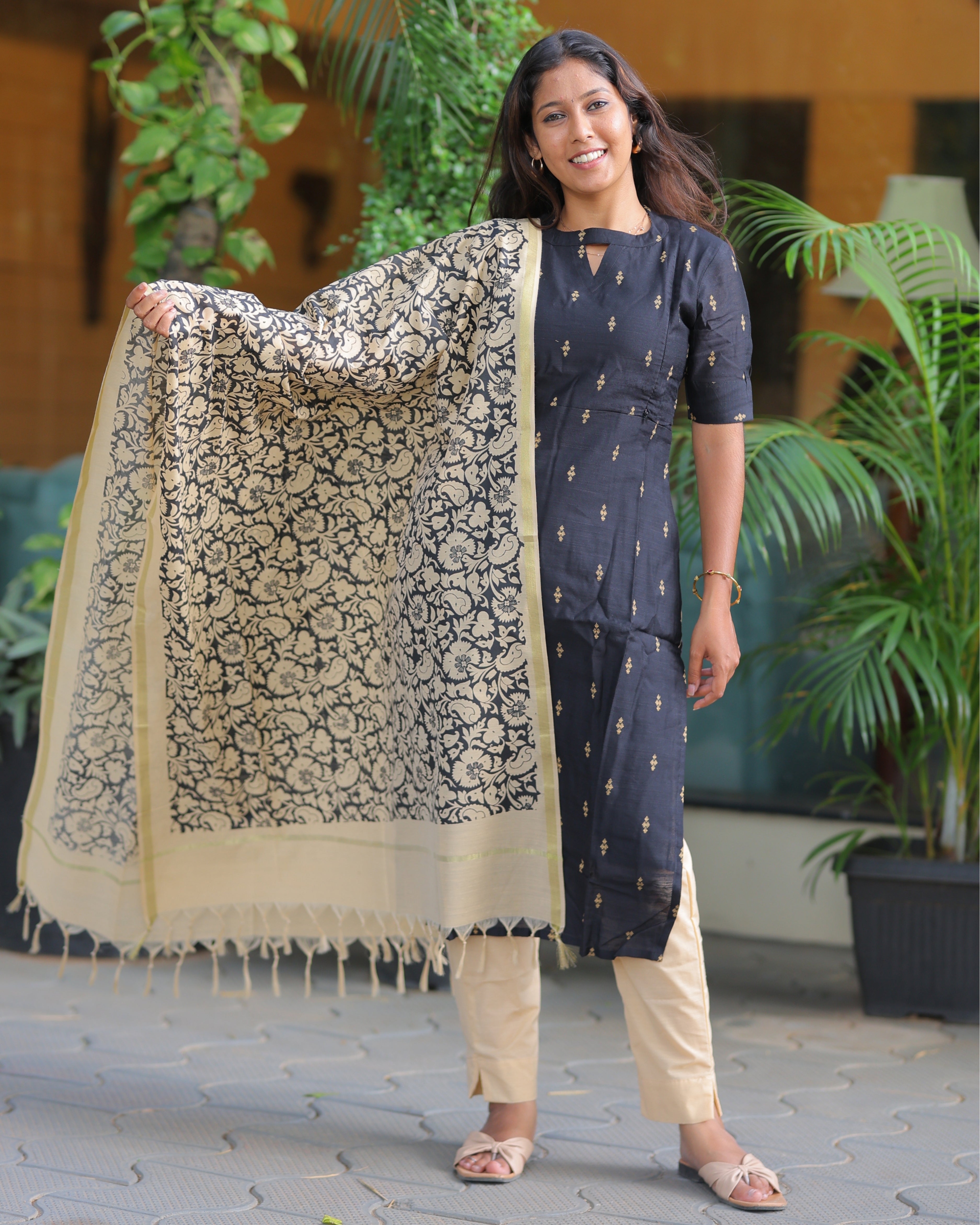 Black_Agalya | Maternity Kurti with Lining [TOP + PANT + DUPATTA]