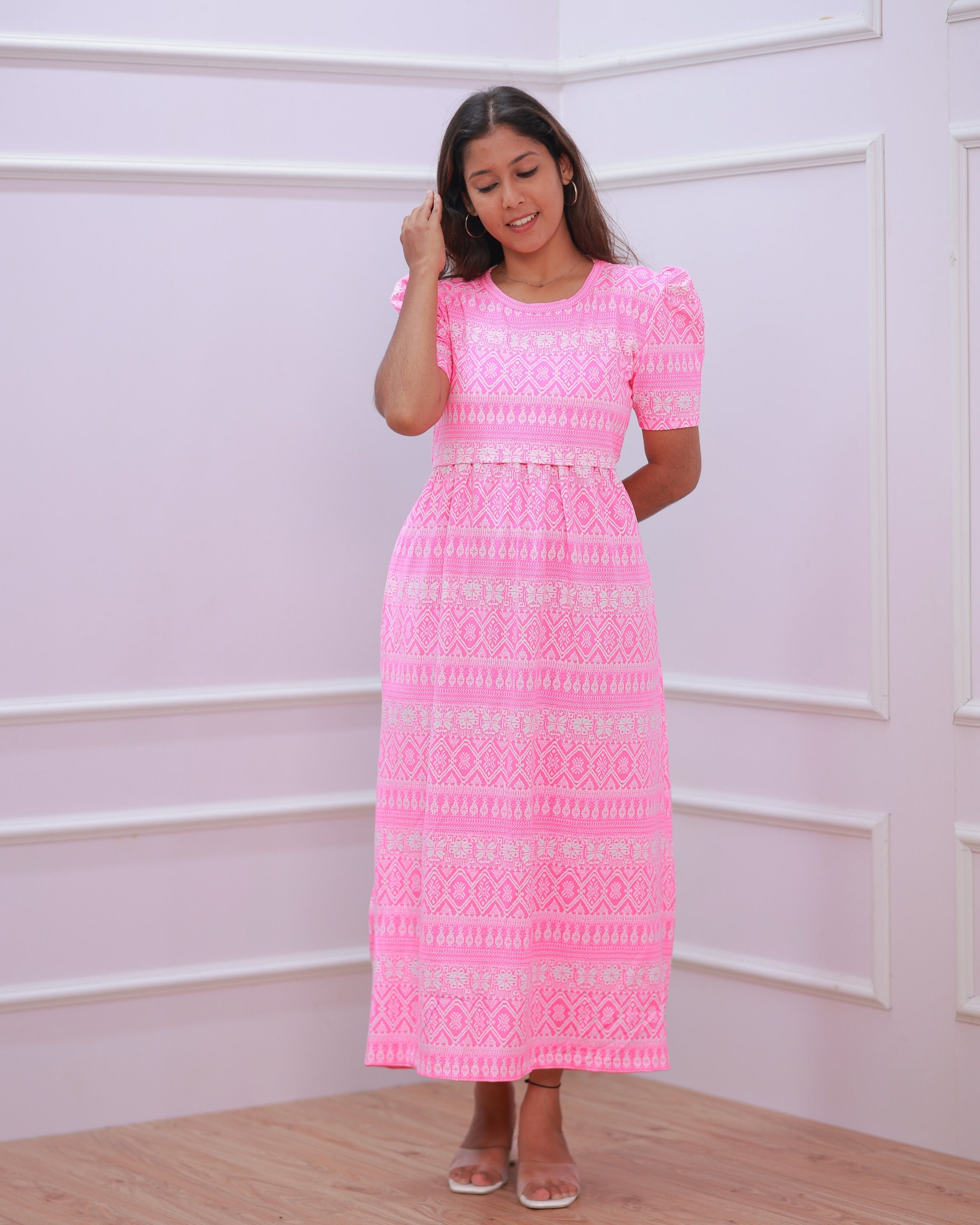 Anvee | Zipless Maternity Dress - Puff Sleeves | Full Length