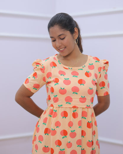 Star-B | Zipless Maternity Dress - Puff Sleeves | Full Length