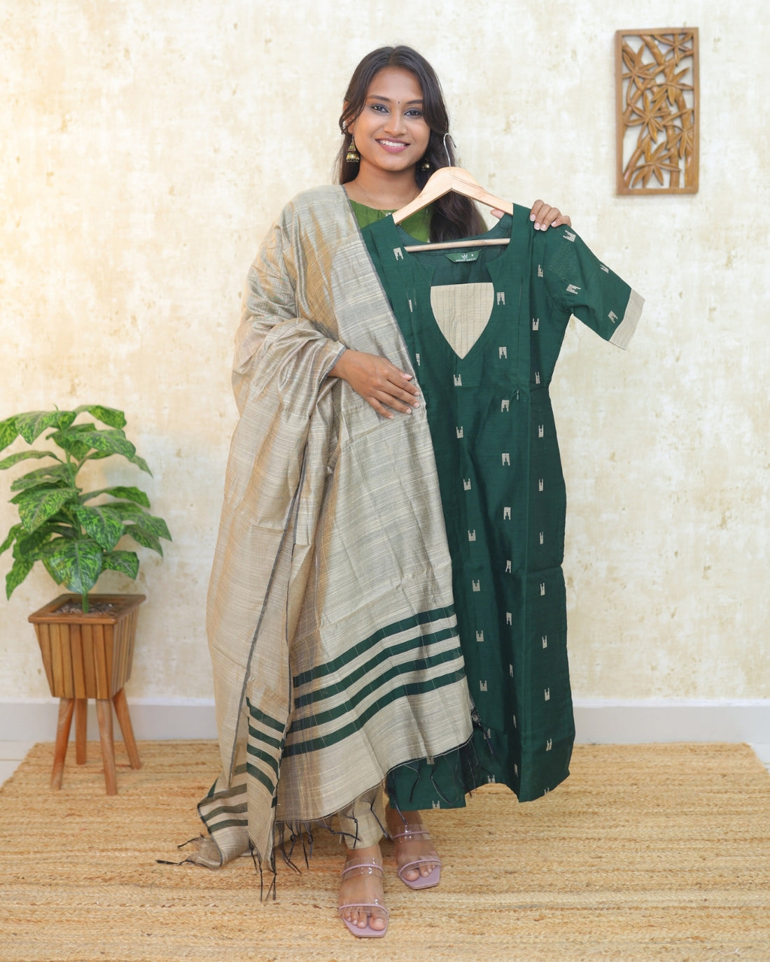 Dark Green | Raw Silk 3 pc Kurti Set [FEEDING &amp; NON FEEDING]