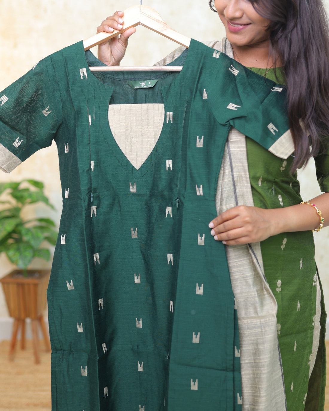 Dark Green | Raw Silk 3 pc Kurti Set [FEEDING &amp; NON FEEDING]